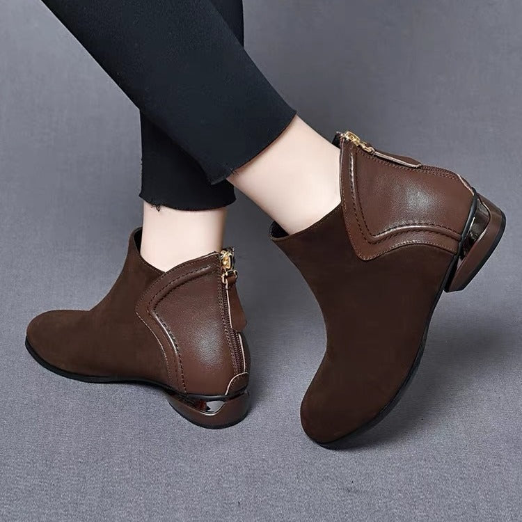 【35-41】 2024 Jesienno-zimowe nowe buty Martin z kaszmiru i skóry bydlęcej z okrągłą główką na niskim, krótkim obcasie!