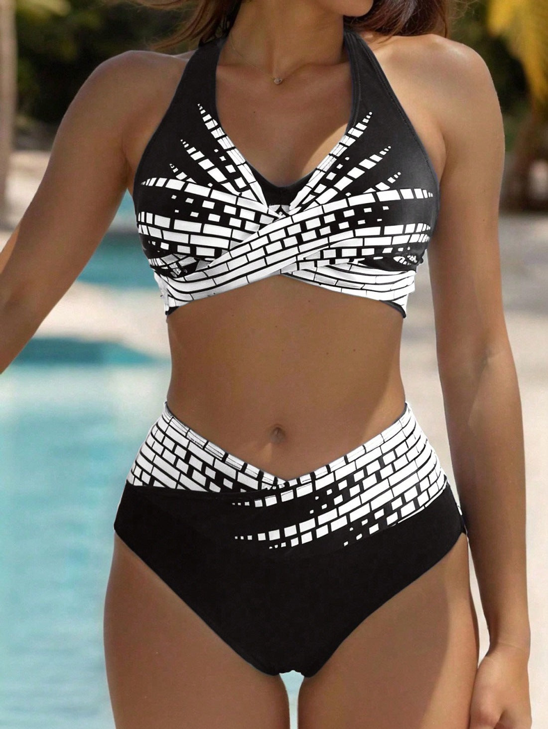 👙【50% popust 💥】👉 Dvodelni bikini za ženske večjih velikosti ✅ Visok pas ✅ Visoka elastičnost