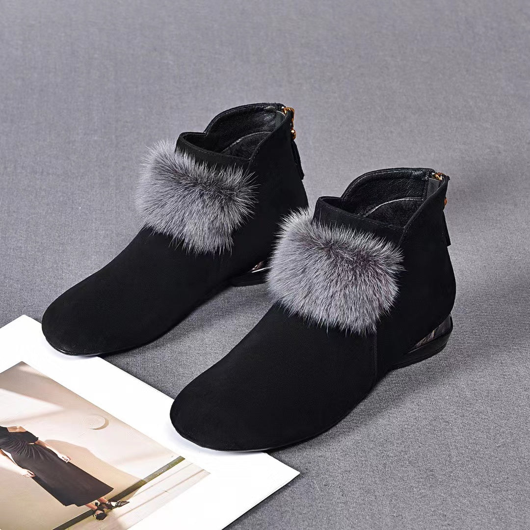 😍😍【35-41】Botki z miękkiej skóry na średnim obcasie, z okrągłymi noskami