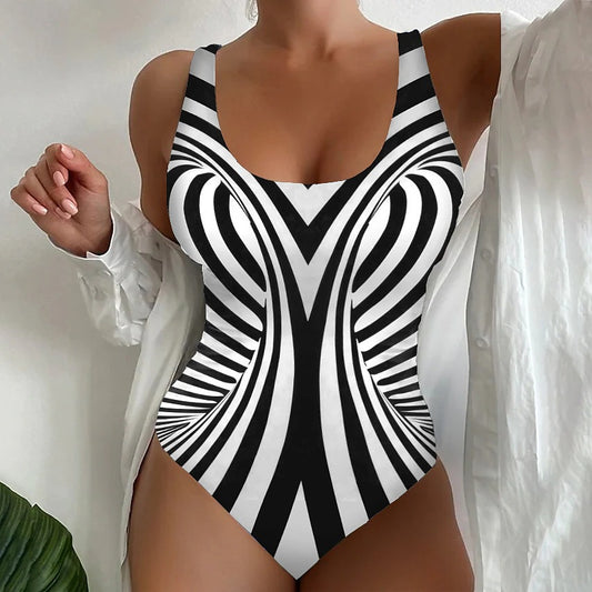 【S~6XL】Seksowny, jednoczęściowy kostium kąpielowy w paski