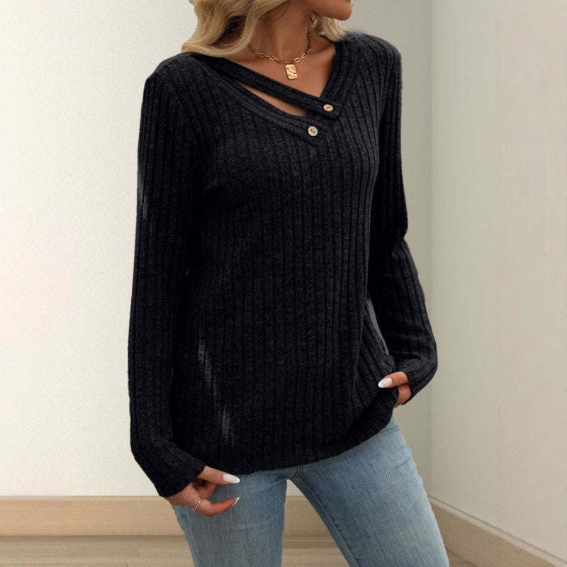 🔥【S-2XL】Nowy model 2026 damski jednokolorowy sweter z długim rękawem, dekolt V, zapinany na guziki