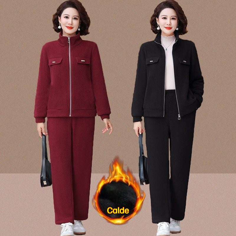 【M-4XL】 Damski, casualowy, pluszowy i pogrubiony garnitur (marynarka + spodnie)