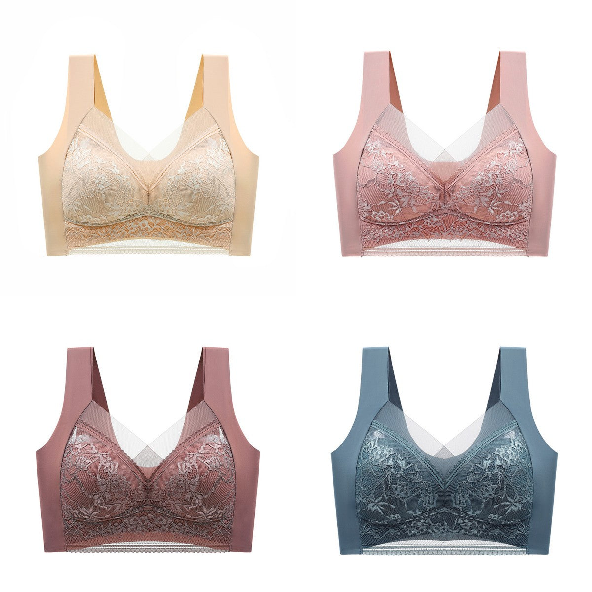 🏆【4 sztuki】【40-110 KG】Damski wygodny, bezszwowy koronkowy biustonosz