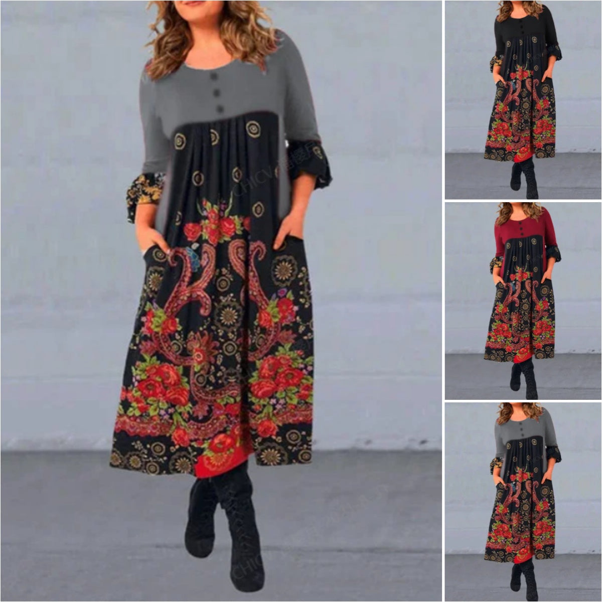 【S-5XL】👗2024 nowa, jesienna i zimowa sukienka na co dzień z długimi rękawami i nadrukiem w stylu retro