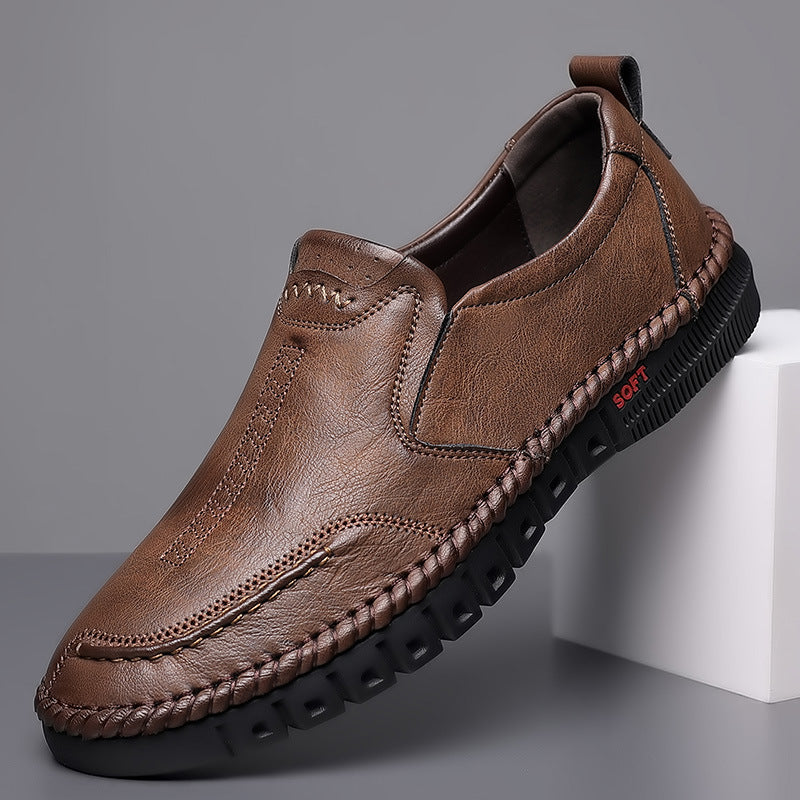 👞【39-44】Nowe męskie skórzane buty casualowe z miękką podeszwą - antypoślizgowe - oddychające