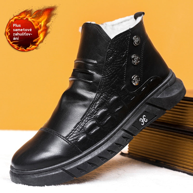 【39-44】⛄Pánské sněhule z pravé kůže, podšívka z bavlněné kůže, teplé, protiskluzové, voděodolné, pohodlné a všestranné pánské bavlněné boty.