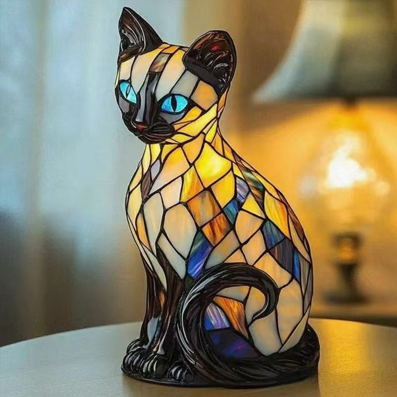🔮🐱Namizna svetilka v obliki mačke, retro nočna svetilka iz pisane smole, z mačjo tematiko