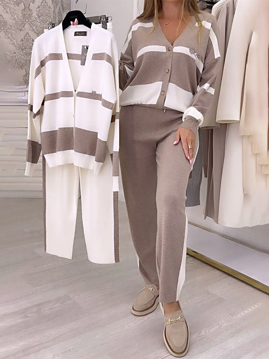 🍁🍂🐏【S-3XL】Moderen, pleten pulover v kontrastni barvi, dvodelni komplet.