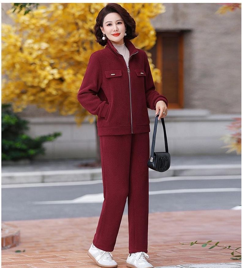 【M-4XL】 Damski, casualowy, pluszowy i pogrubiony garnitur (marynarka + spodnie)