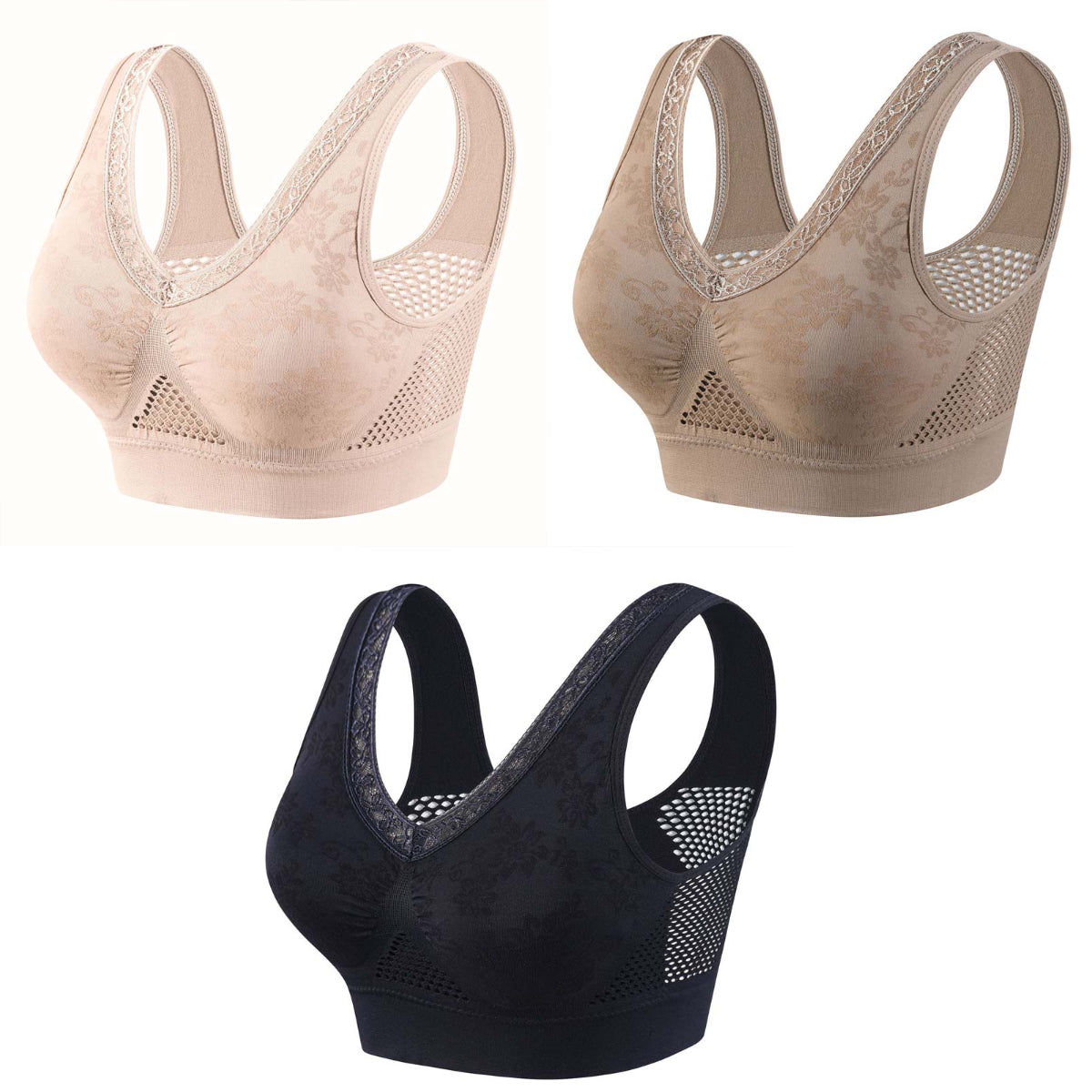😍❤️【40-120 kg】【3 db-os csomag】✨ Merevítő nélküli csipke melltartó magas tartást biztosítva nőknek