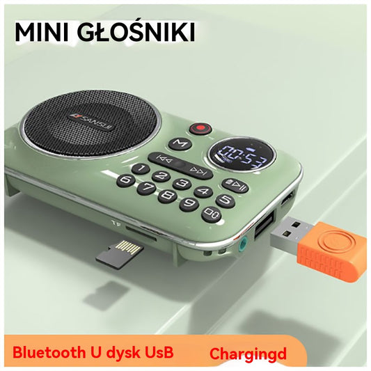 Radio Bluetooth F21, można włożyć płytę U, przenośny odtwarzacz muzyczny, można włożyć słuchawki, słuchać radia