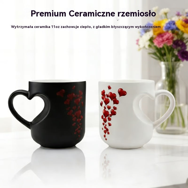 📢⏰ Ceramiczny kubek na Walentynki z uchwytem w kształcie serca, który zmienia kolor💝✨