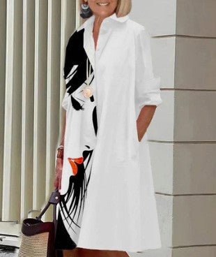 👗[S-3XL] Nowa, modna damska sukienka z kołnierzykiem stójkowym, z nadrukiem, modna i elegancka, uniwersalna