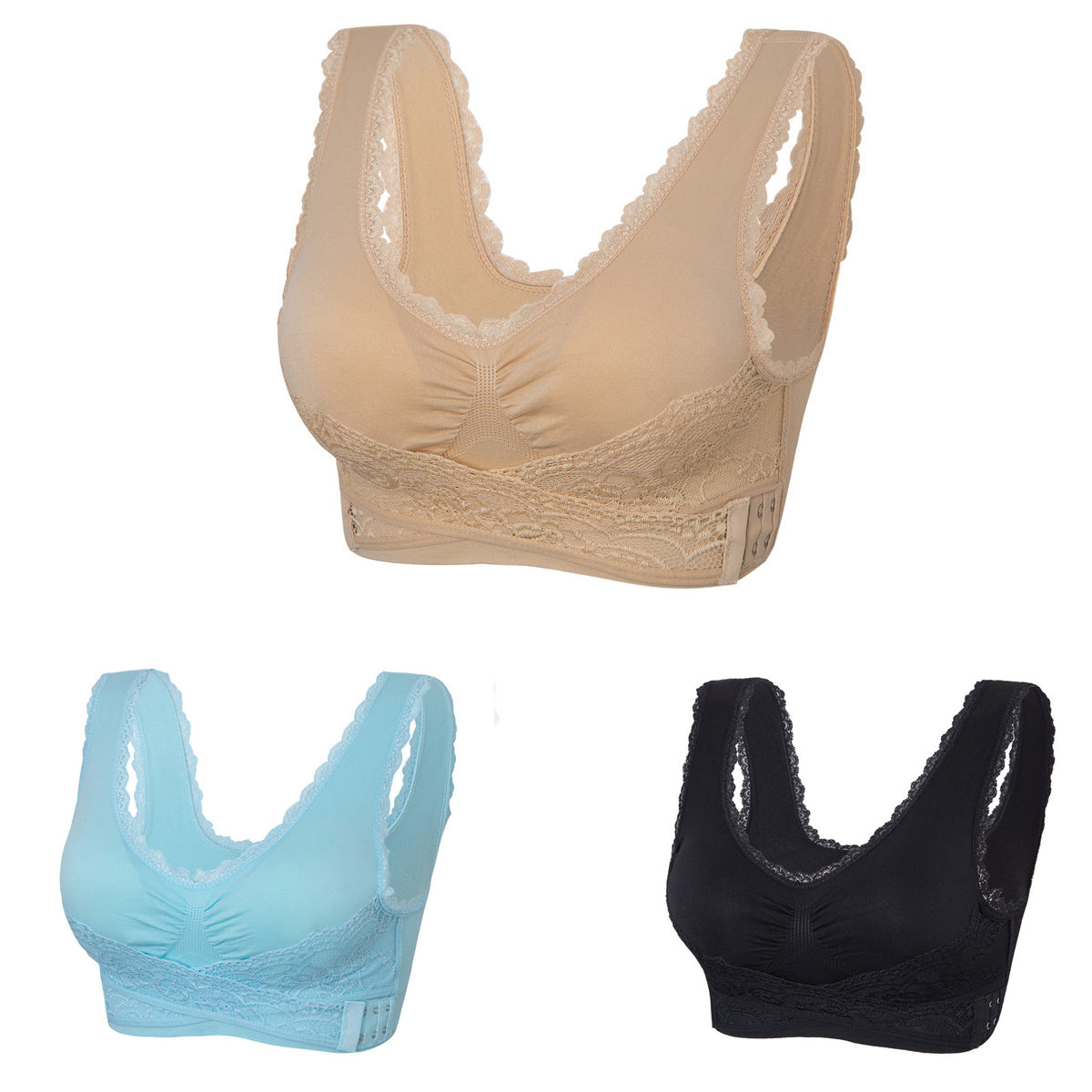 👙【3piezas】 Sujetador anti-caída con cierre lateral y diseño cruzado – Cómodo y moldeador ✨