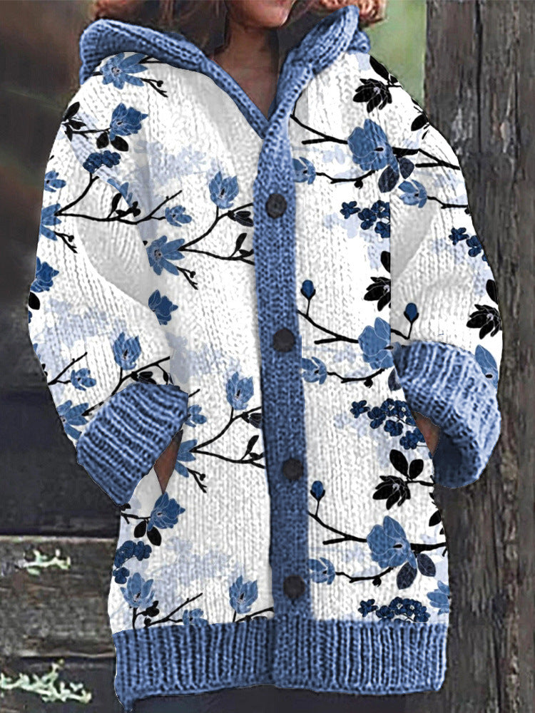 【S~5XL】✨Elegantní retro potisk, silný kardigan s kapucí a fleecovou podšívkou.