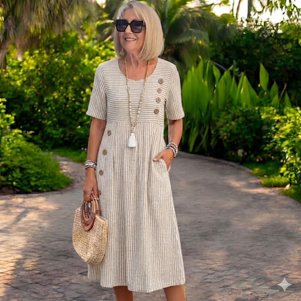 【S-2XL】 Vestido midi a rayas ligero y vaporoso
