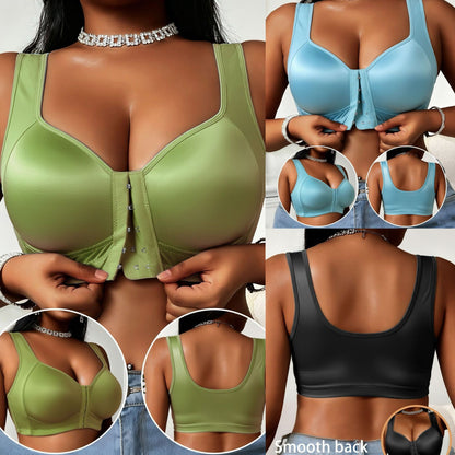 😍👙【3 kosi】【40–100 kg】Modrček z rahlim izrezom, brez žice, z zapenjanjem spredaj in zaščito pred povešanjem