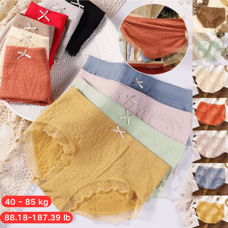 【10PCS】Grafenowe, antybakteryjne, bawełniane, seksowne majtki z koronką, duże rozmiary【40-85kg】