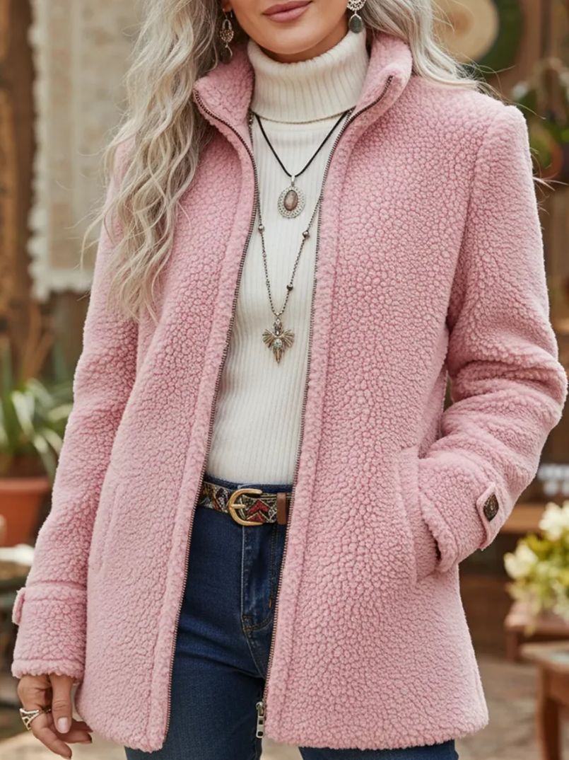 🛒Dámska ležérna bunda na zips z jahňacej vlny