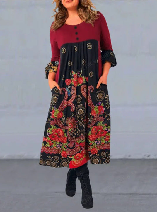 【S-5XL】👗2024 nowa, jesienna i zimowa sukienka na co dzień z długimi rękawami i nadrukiem w stylu retro