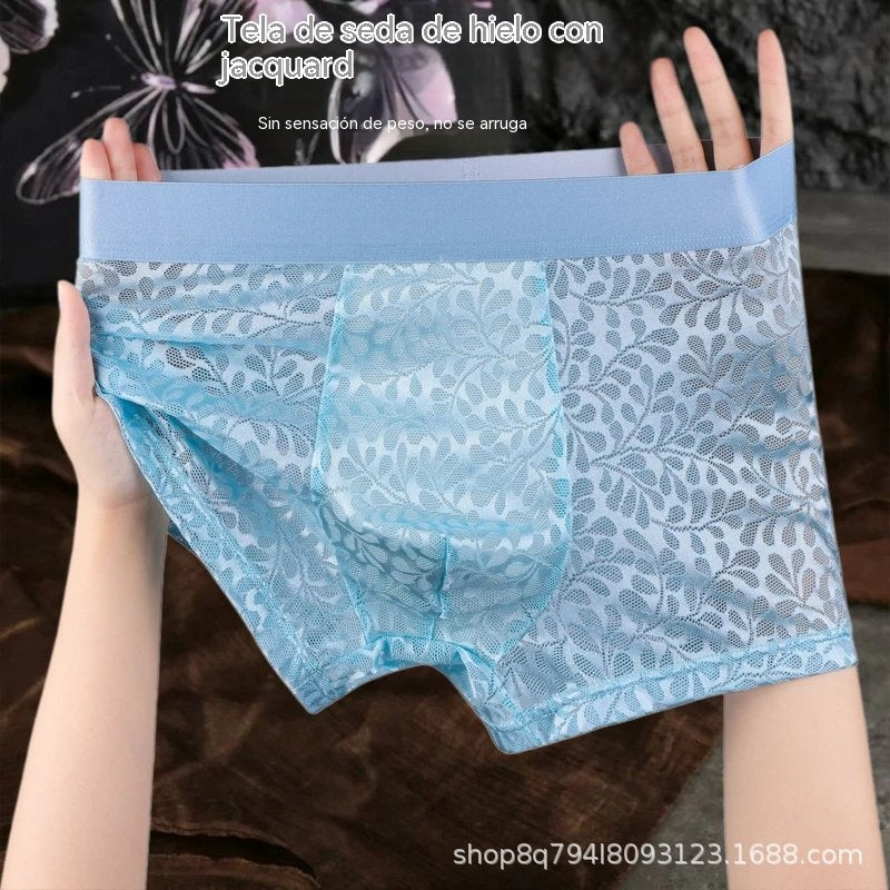 【L-4XL】Moško mrežasto spodnje perilo iz ledene svile, večje velikosti, zračno.