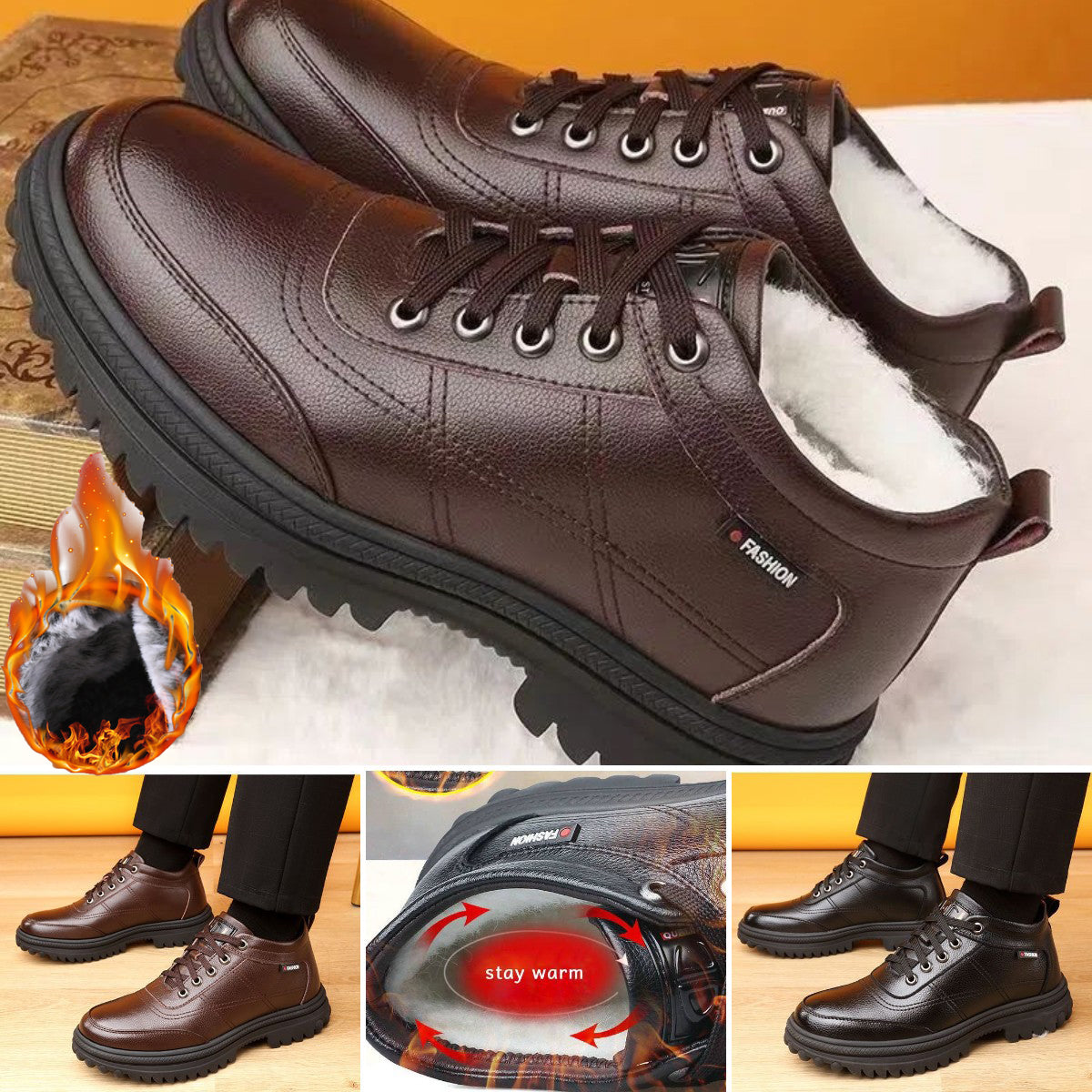 🔥Oferta ograniczona czasowo🔥[39-44] Zimowe, pogrubione, puszyste, ciepłe męskie skórzane buty na grubej podeszwie
