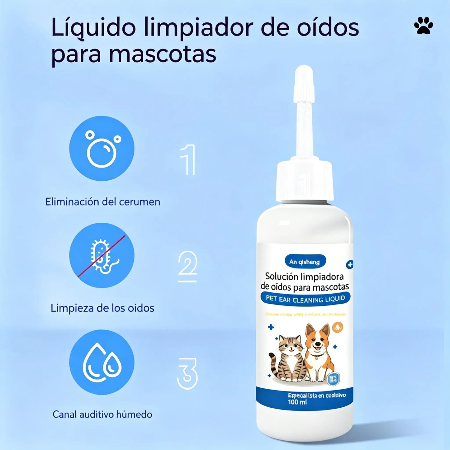 🐶🐱 Limpiador de oídos para aliviar la picazón en los oídos de perros y gatos.