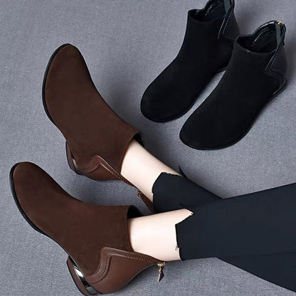 【35-41】 2024 Jesienno-zimowe nowe buty Martin z kaszmiru i skóry bydlęcej z okrągłą główką na niskim, krótkim obcasie!