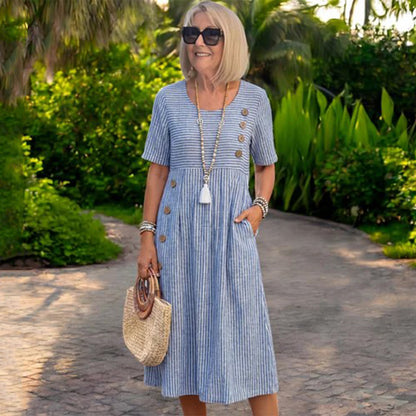 【S-2XL】 Vestido midi a rayas ligero y vaporoso