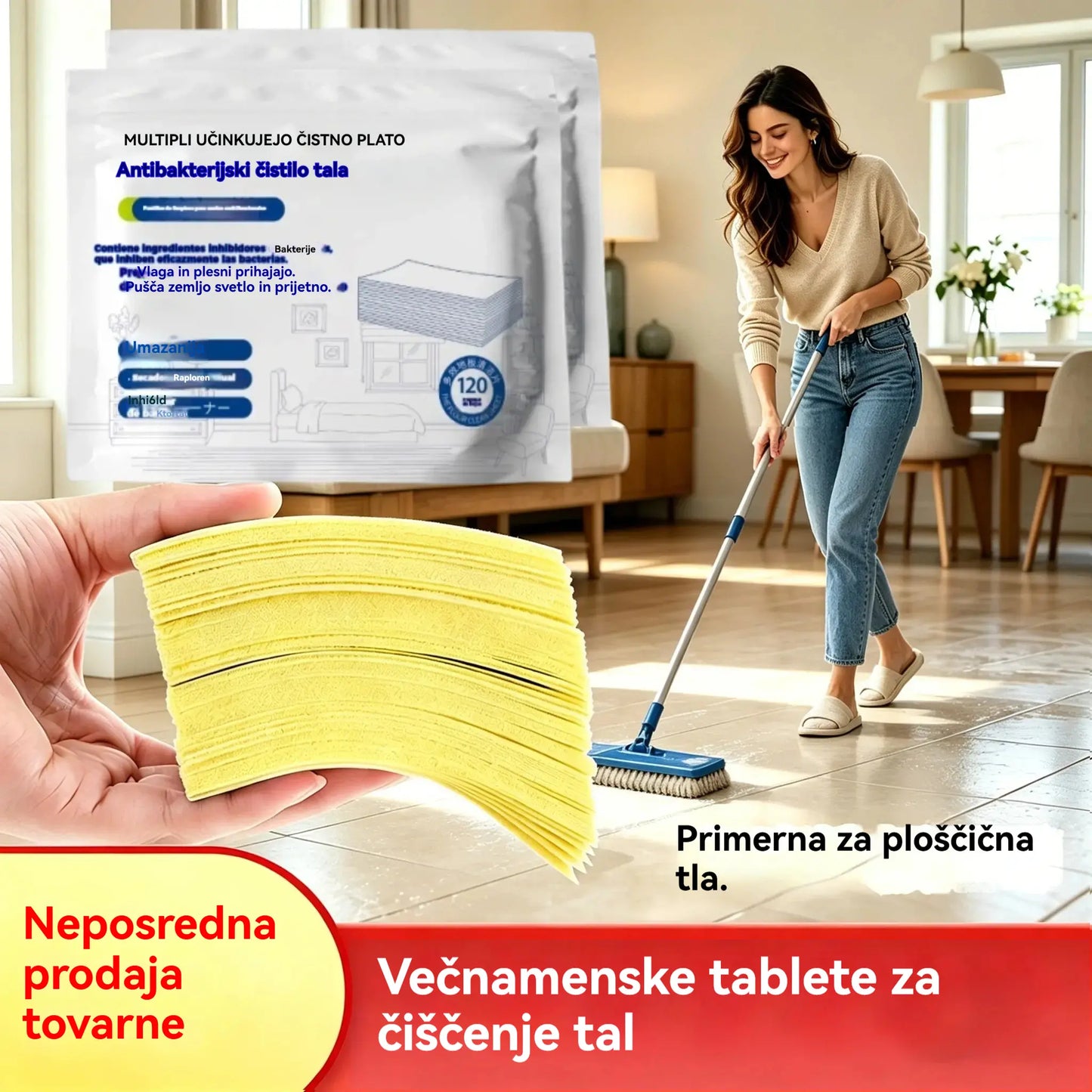 🧹✨ 240 večnamenskih antibakterijskih in dezodorirajočih čistilnih tablet | Primerno za parket, laminat, ploščice in stene avtodomov