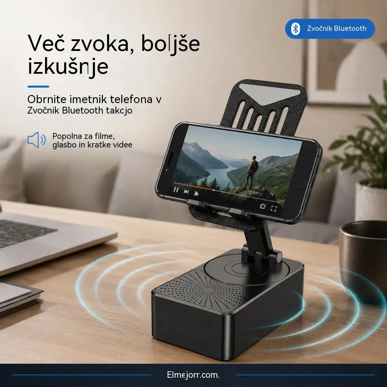 🔥 3 v 1: Bluetooth zvočnik + polnilnik + 360° stojalo za telefon 📱🔊⚡