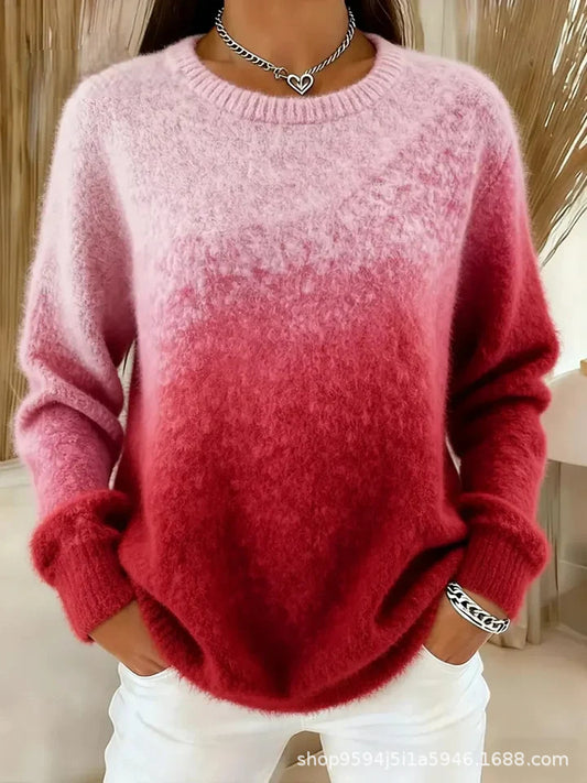 🔥🔥【XS–5XL】Džemper s okruglim izrezom i gradijentnim uzorkom, plišani materijal, topao i udoban