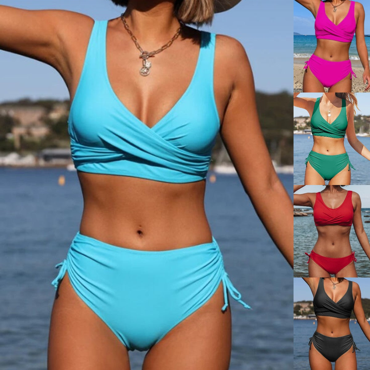🏖️👙【Popust na nove izdelke】🌴【S-3XL】Nove ženske preproste enobarvne, hitro sušeče, udobne in zračne bikini kopalke za poletje 2025.
