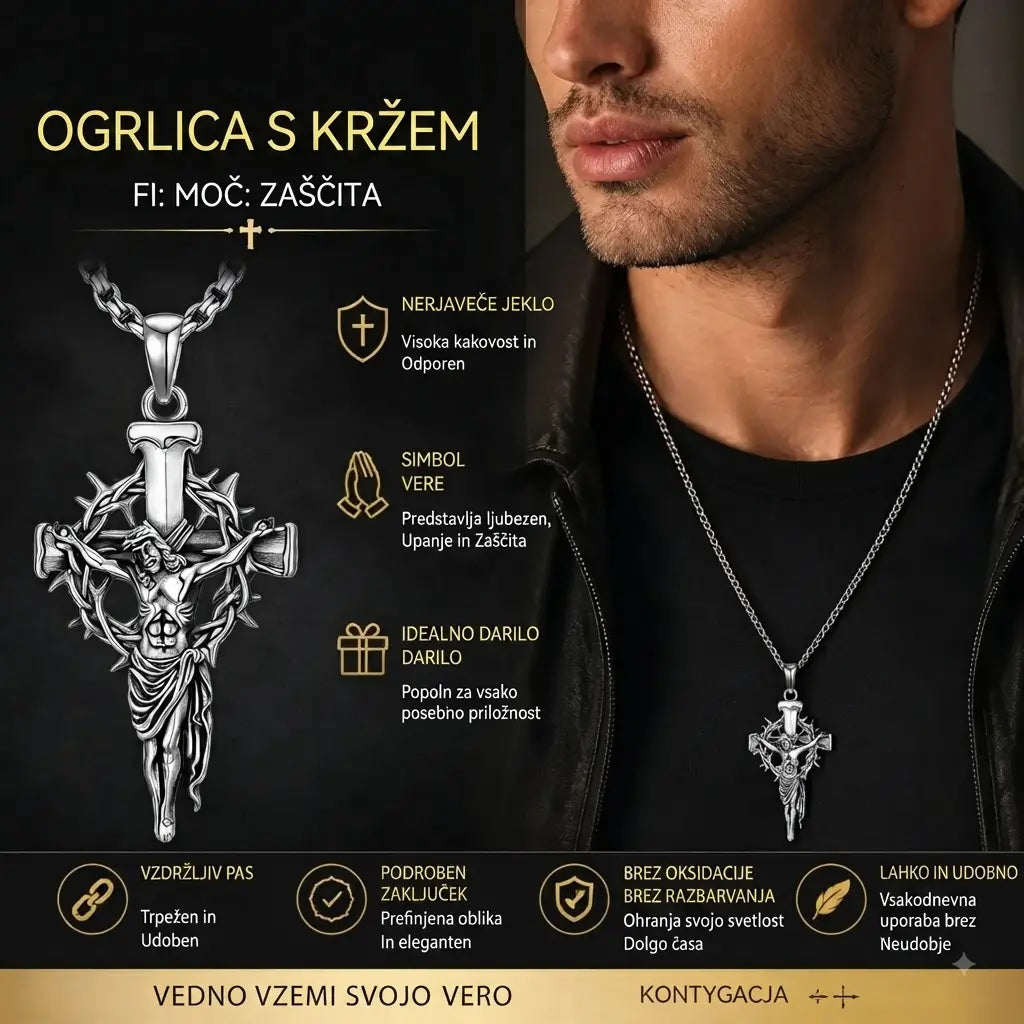 🔥Ogrlica s križnim obeskom in avreolo iz trnov