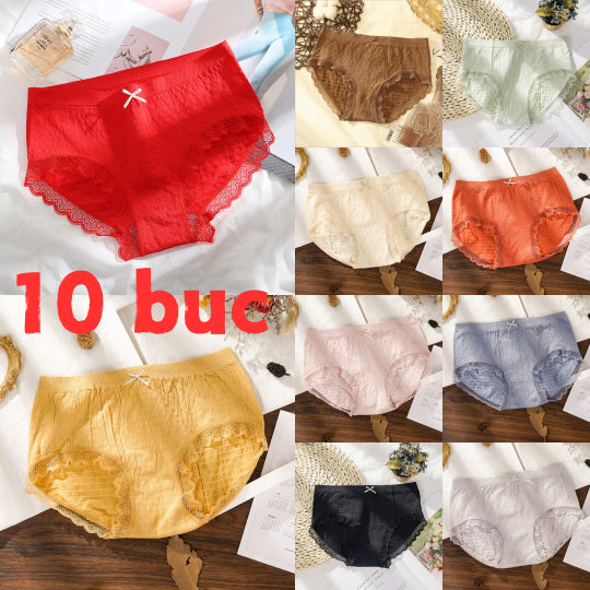 【10PCS】Grafenowe, antybakteryjne, bawełniane, seksowne majtki z koronką, duże rozmiary【40-85kg】