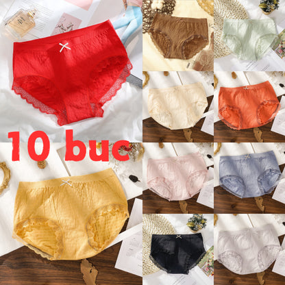 【10PCS】Grafenowe, antybakteryjne, bawełniane, seksowne majtki z koronką, duże rozmiary【40-85kg】