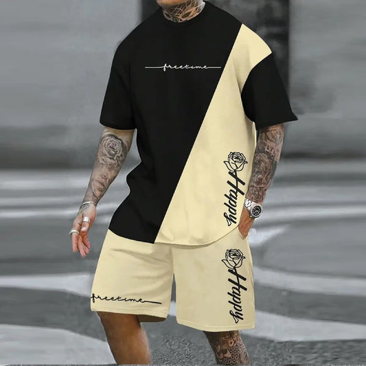 【Pago contra entrega disponible】 Nuevo conjunto de ropa deportiva para hombre con diseño de bloques de color: holgado y cómodo.