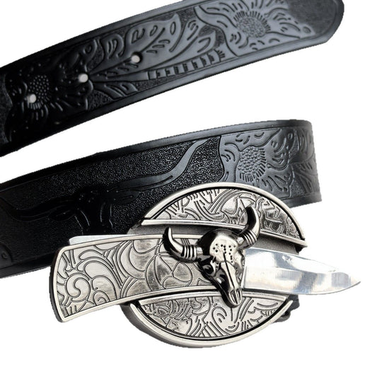 🎁👍Męski pasek z wytłoczeniami i wbudowanym nożem