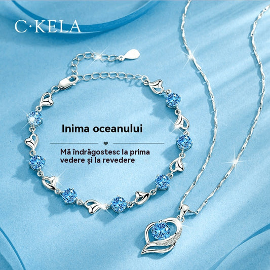 ✨💎💎Serce oceanu 925 srebro bransoletka + naszyjnik zestaw