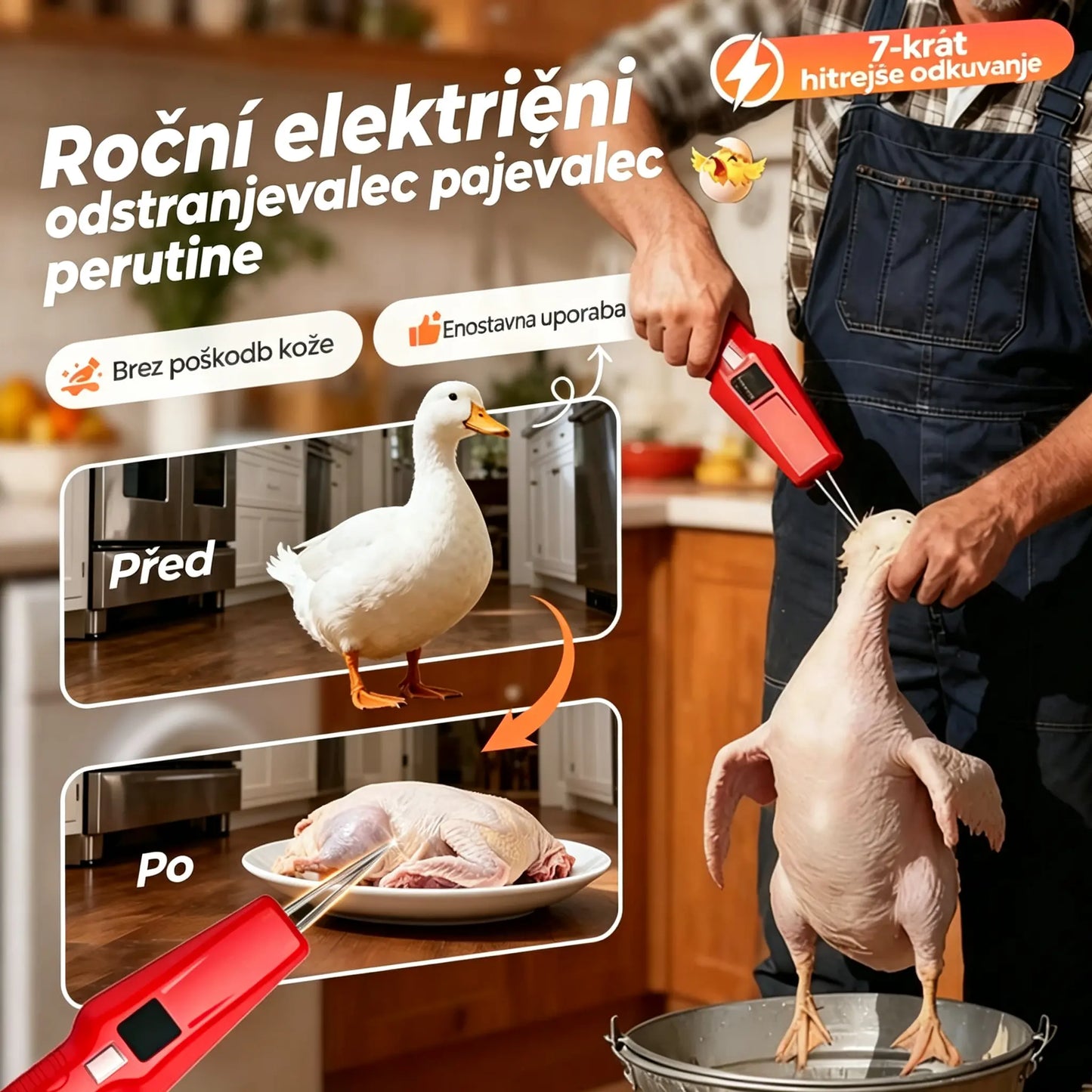 🐓🦆Prenosni električni pulilec perja za kokoši, race, gosi in perutnino (polnjenje prek USB-ja)