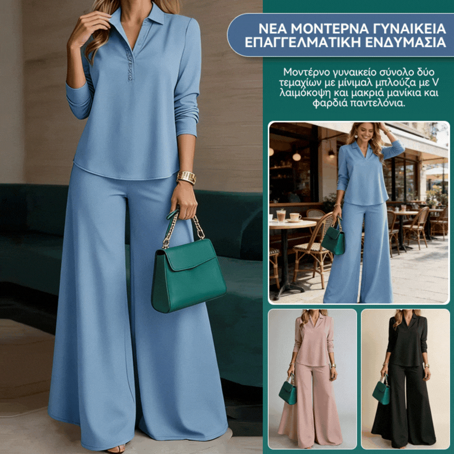 【40–120 kg】【S–5XL】👩‍💼 Modny damski zestaw dwuczęściowy ✅ Top + spodnie z szerokimi nogawkami