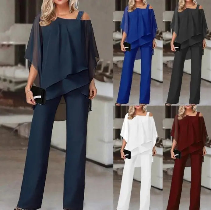 ⏳Časovno omejena ponudba⏰【50–120 KG】👚👖Ženski dvodelni komplet, prijazen do kože z odprtimi rameni✅【Top + hlače】