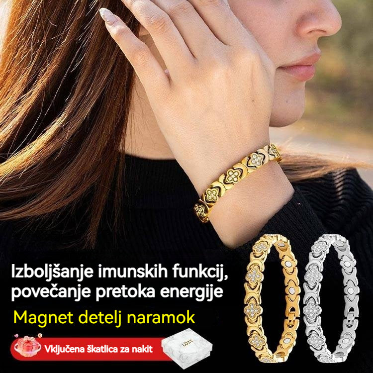 🍀【Kupite 1, dobite 1 gratis】Magnetna zapestnica Clover Diamond - Odkrijte svojo skrivnost za lajšanje stresa in magnetno izboljšanje dobrega počutja