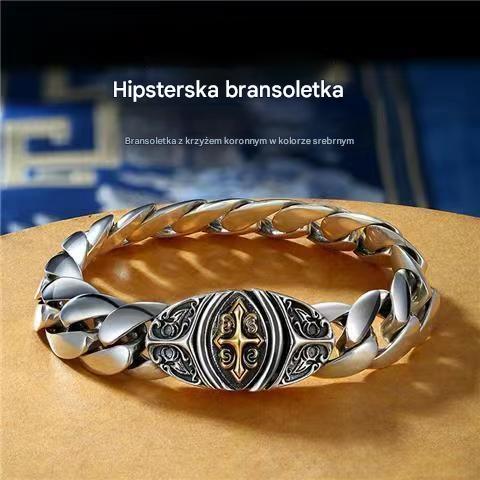 ✨【Wykonana z czystego srebra】🔥Vintage męska bransoletka ze szczęśliwym wzorem, w stylu miejskiego punka, ręcznie robiona dla wyjątkowego wyglądu
