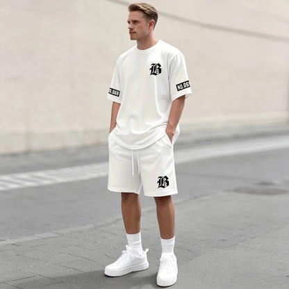 【S-6XL】Nowy męski dres składa się z koszulki i spodenek. Jest prosty, stylowy, wygodny i przewiewny, nadaje się do pracy, biegania i fitnessu.