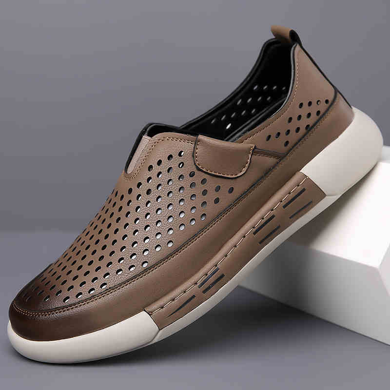 【39-44】Nowe letnie męskie buty skórzane z miękką podeszwą, wygodne, oddychające, miękkie i odporne na zużycie