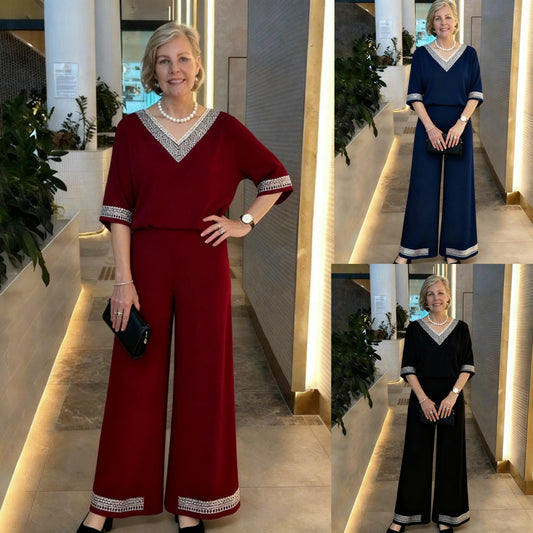 👚 【S–5XL】Nowy damski komplet dwuczęściowy: top z dekoltem w serek + spodnie z szerokimi nogawkami — luźny, wygodny i w stylu casual