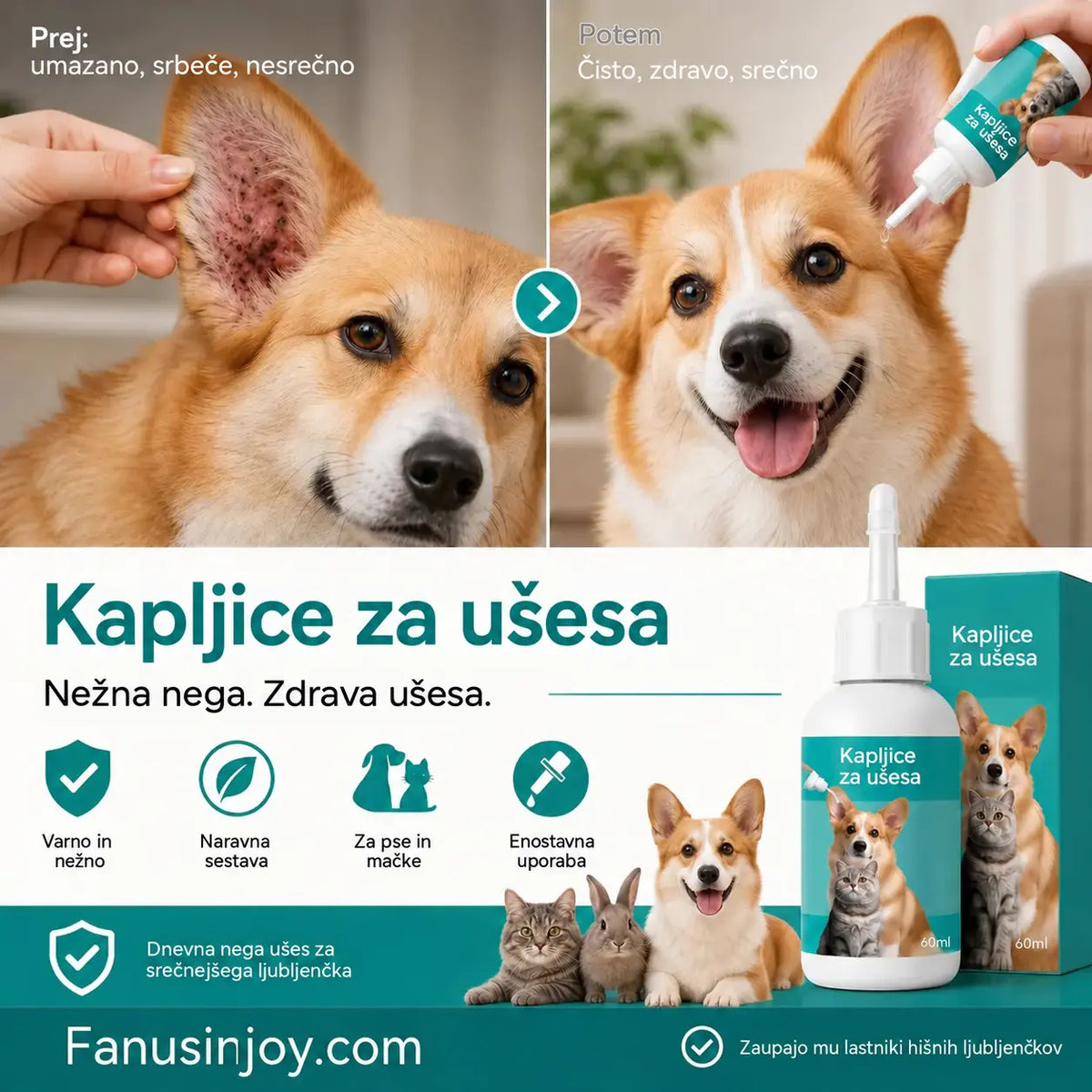 【Kupite 1 in dobite 1 brezplačno】 🐱🐶 Nežne kapljice za čiščenje ušes za hišne ljubljenčke – Poslovite se od bolezni zunanjega sluhovoda