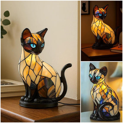 🐱Lampa stołowa w kształcie kota, retro lampka nocna wykonana z kolorowej żywicy, z motywem kota