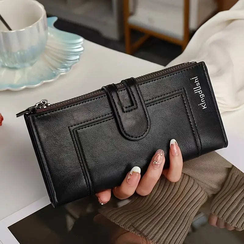 💰Portfel z prawdziwej skóry w stylu vintage, z podwójnym zamkiem błyskawicznym i wieloma przegródkami na karty dla kobiet